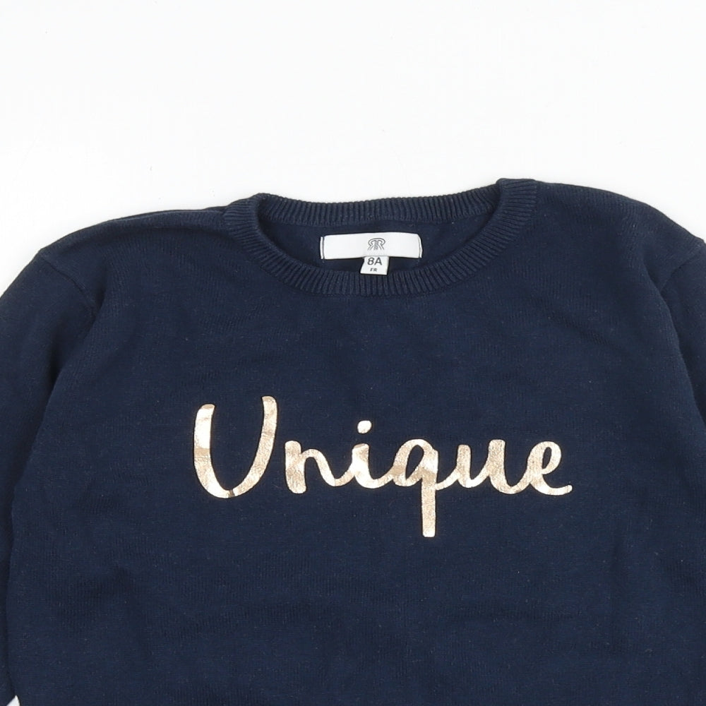 La Redoute Girls Blue Round Neck 100% Cotton Pullover Jumper Size 8 Years Pullover - Unique