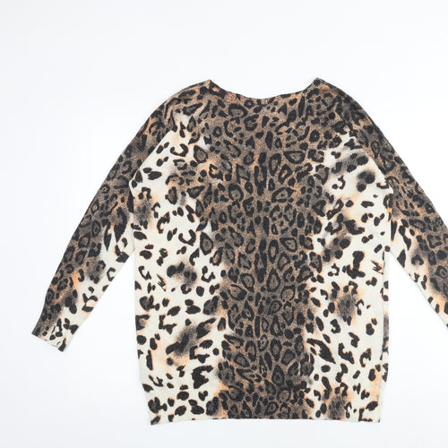 Wallis Womens Brown Round Neck Animal Print Polyester Pullover Jumper Size 14 - Leopard Print