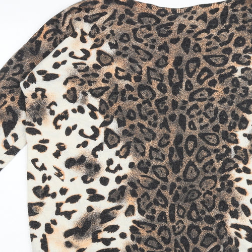Wallis Womens Brown Round Neck Animal Print Polyester Pullover Jumper Size 14 - Leopard Print
