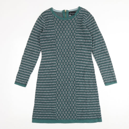 Cynthia Rowley Womens Green Geometric Cotton A-Line Size XS Round Neck Zip