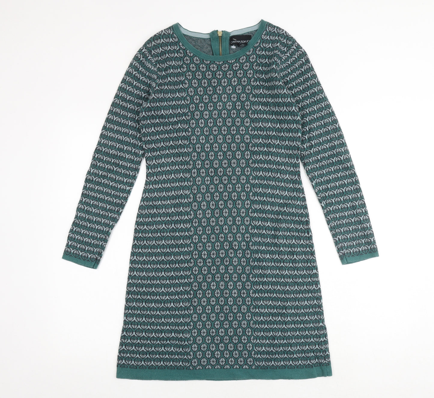 Cynthia Rowley Womens Green Geometric Cotton A-Line Size XS Round Neck Zip