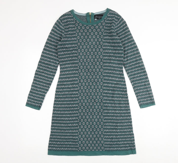 Cynthia Rowley Womens Green Geometric Cotton A-Line Size XS Round Neck Zip
