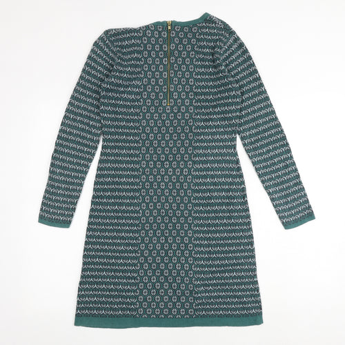 Cynthia Rowley Womens Green Geometric Cotton A-Line Size XS Round Neck Zip