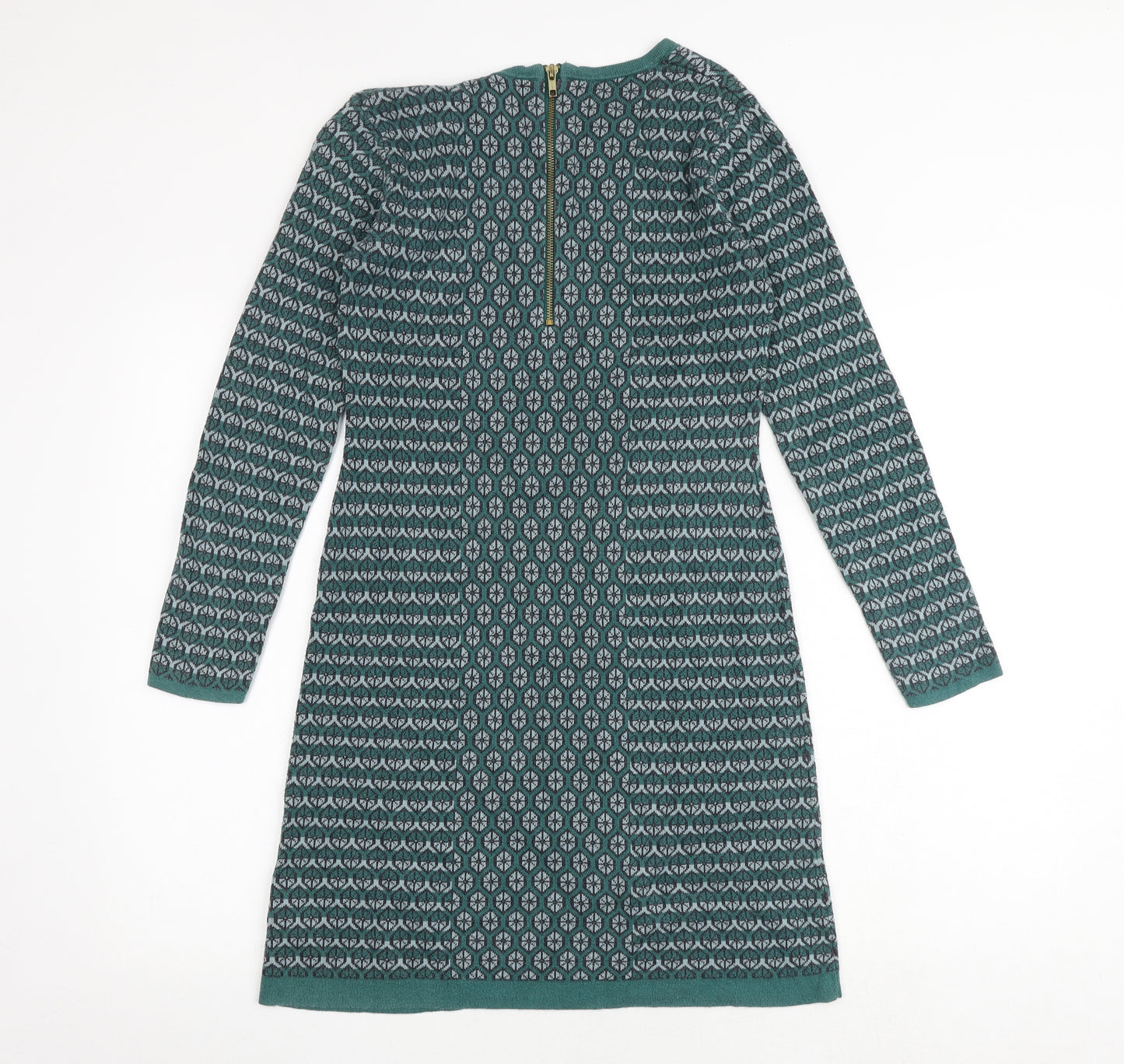 Cynthia Rowley Womens Green Geometric Cotton A-Line Size XS Round Neck Zip