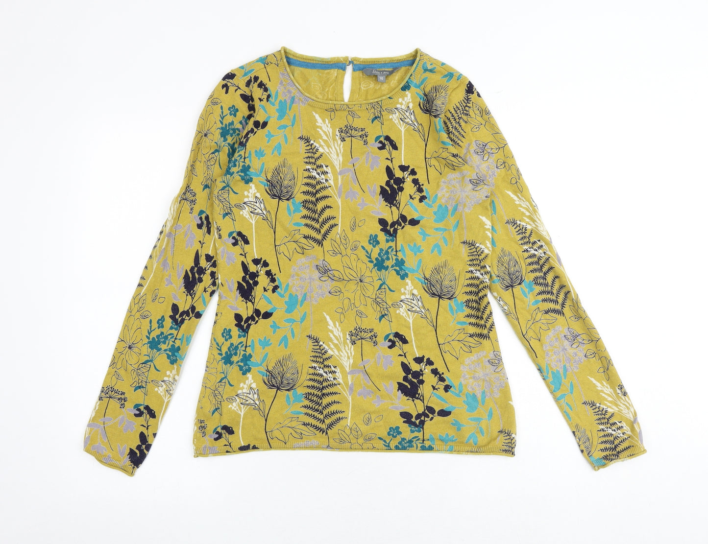 Lily & Me Womens Yellow Round Neck Geometric 100% Cotton Pullover Jumper Size 10