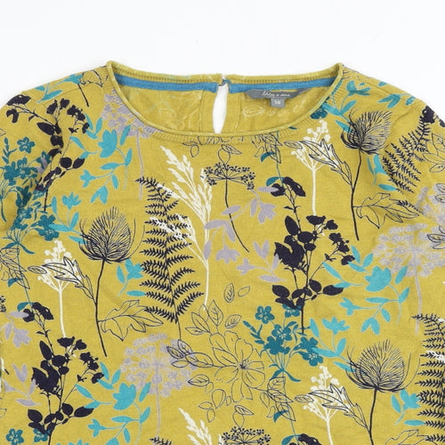 Lily & Me Womens Yellow Round Neck Geometric 100% Cotton Pullover Jumper Size 10