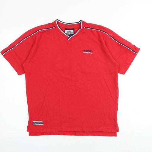 Umbro Boys Red Polyester Basic T-Shirt Size XL V-Neck Pullover