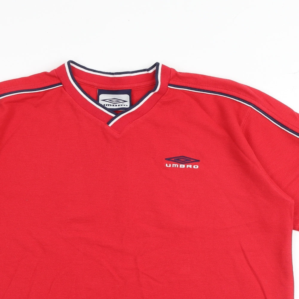 Umbro Boys Red Polyester Basic T-Shirt Size XL V-Neck Pullover