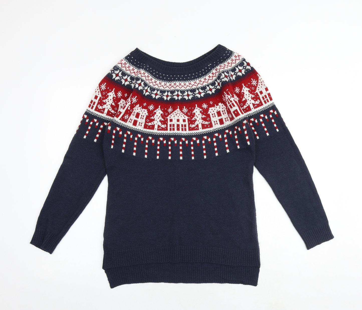 NEXT Womens Blue Round Neck Geometric Acrylic Pullover Jumper Size 10 - Christmas Jumper