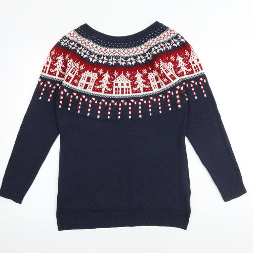 NEXT Womens Blue Round Neck Geometric Acrylic Pullover Jumper Size 10 - Christmas Jumper