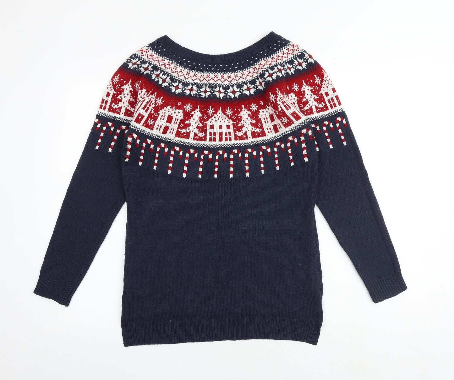 NEXT Womens Blue Round Neck Geometric Acrylic Pullover Jumper Size 10 - Christmas Jumper