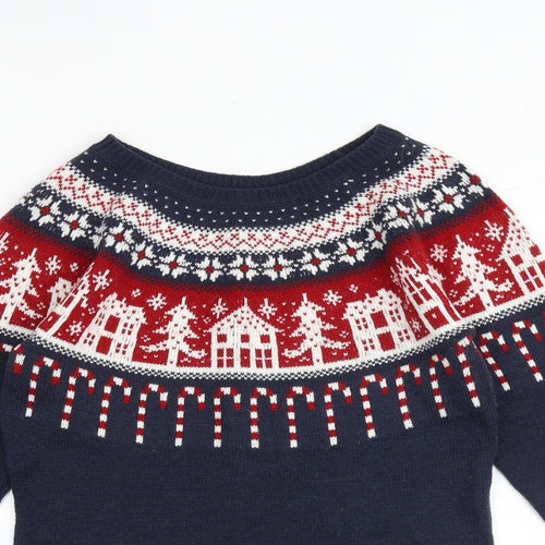 NEXT Womens Blue Round Neck Geometric Acrylic Pullover Jumper Size 10 - Christmas Jumper