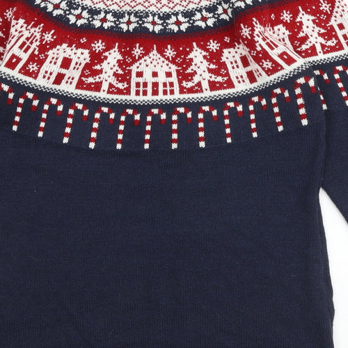 NEXT Womens Blue Round Neck Geometric Acrylic Pullover Jumper Size 10 - Christmas Jumper