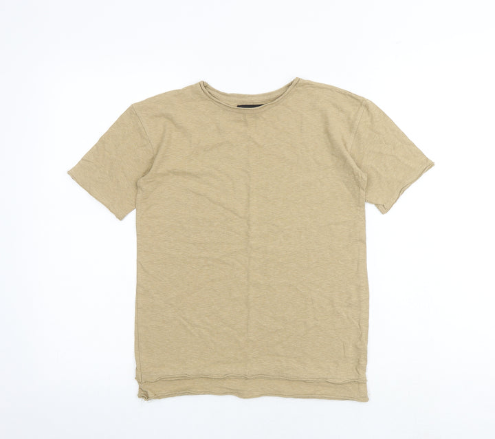 River Island Girls Brown Cotton Basic T-Shirt Size 7-8 Years Round Neck Pullover