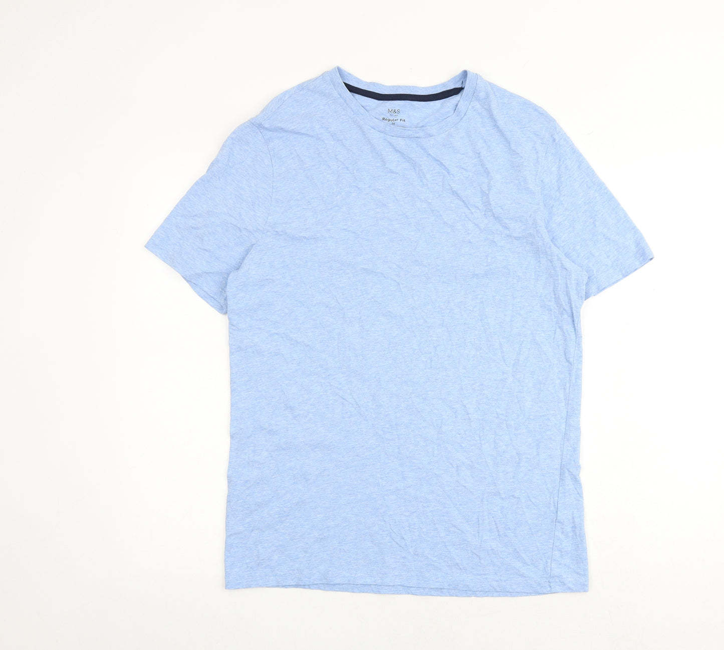 Marks and Spencer Mens Blue Cotton T-Shirt Size M Round Neck