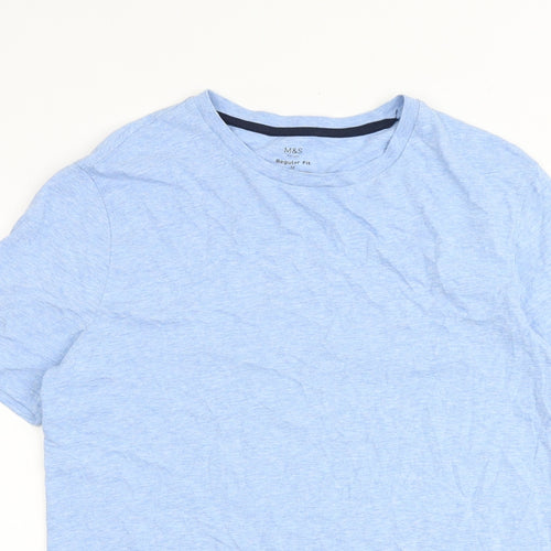 Marks and Spencer Mens Blue Cotton T-Shirt Size M Round Neck