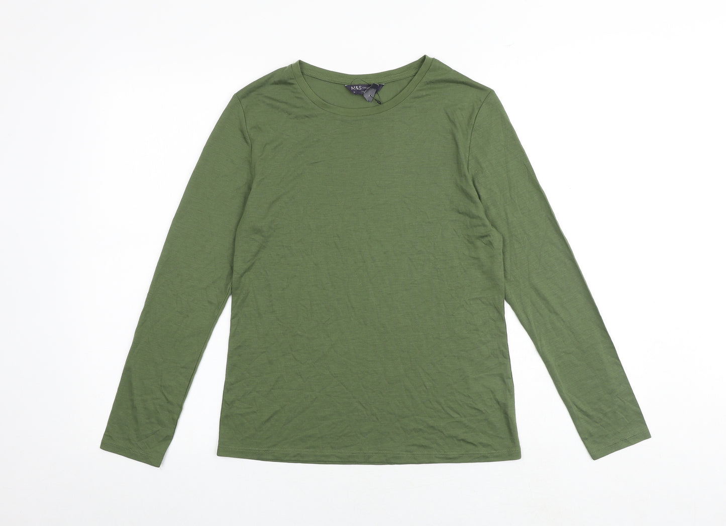 Marks and Spencer Womens Green Viscose Basic T-Shirt Size 10 Boat Neck