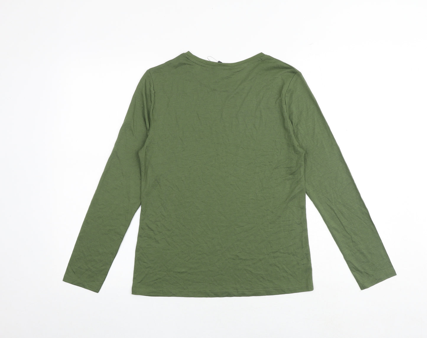 Marks and Spencer Womens Green Viscose Basic T-Shirt Size 10 Boat Neck
