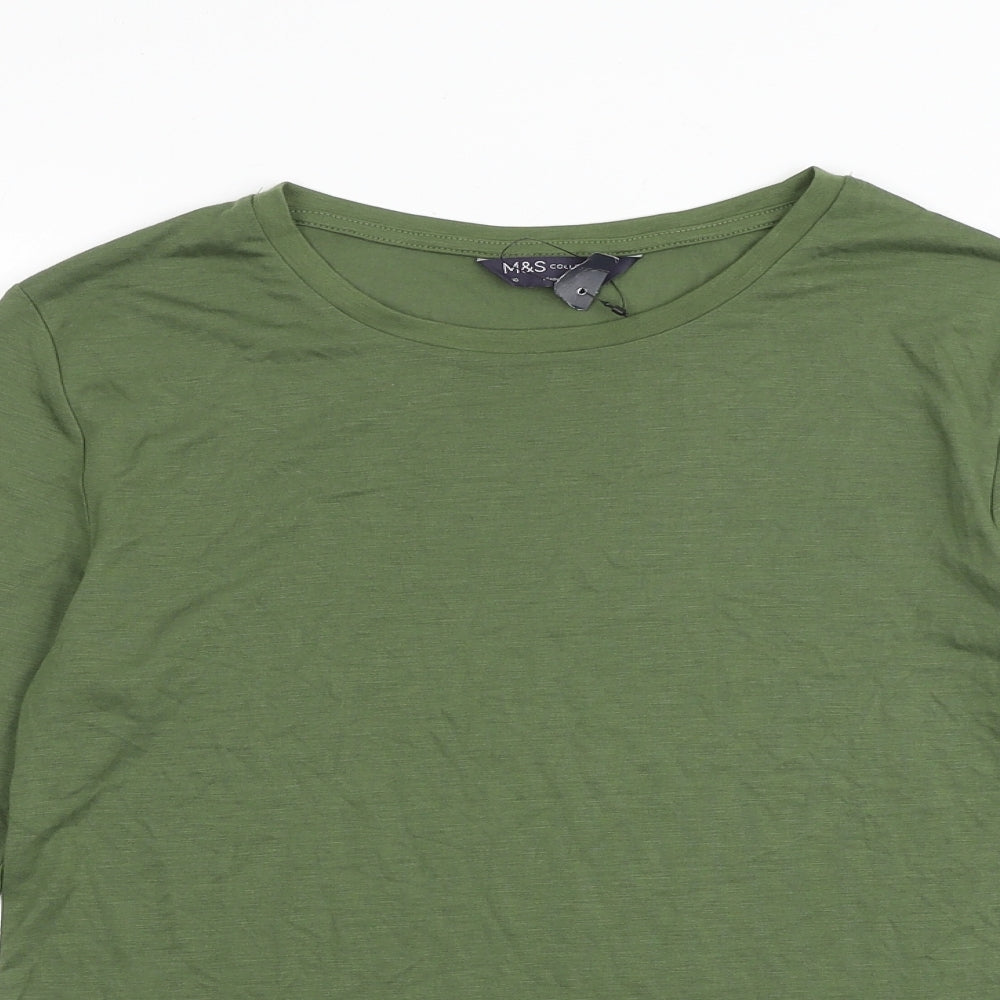 Marks and Spencer Womens Green Viscose Basic T-Shirt Size 10 Boat Neck