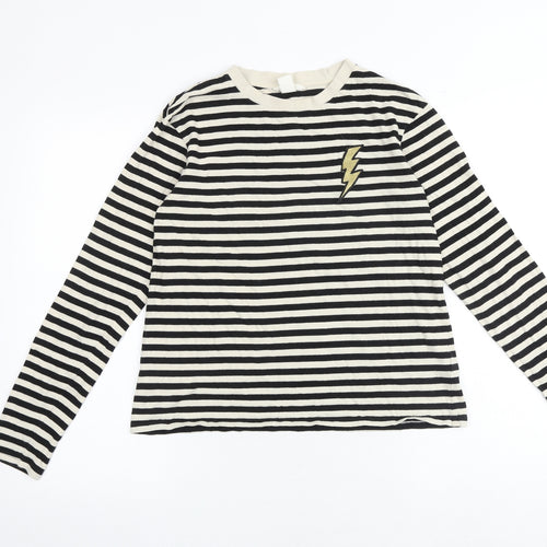 H&M Womens Black Striped 100% Cotton Basic T-Shirt Size XS Crew Neck