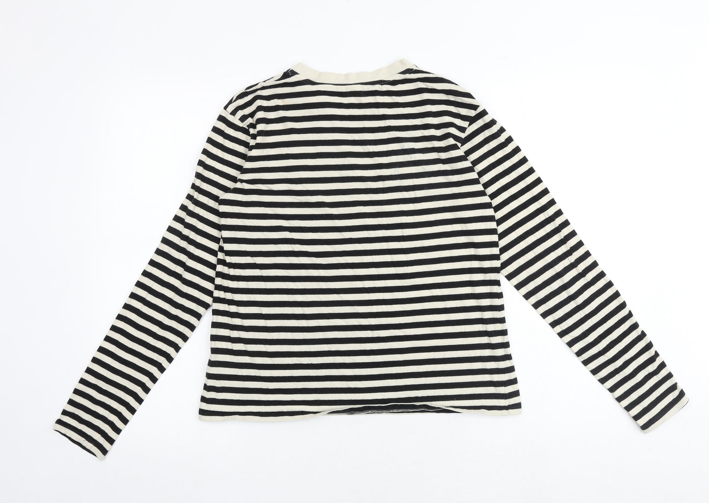 H&M Womens Black Striped 100% Cotton Basic T-Shirt Size XS Crew Neck