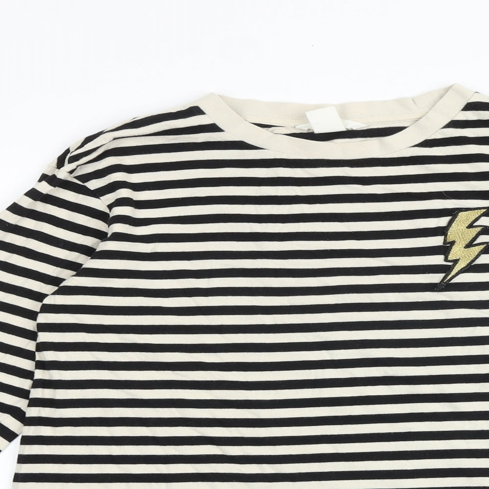 H&M Womens Black Striped 100% Cotton Basic T-Shirt Size XS Crew Neck
