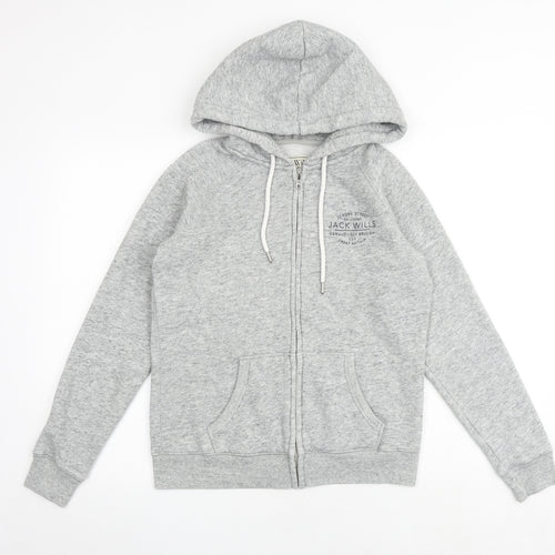 Jack Wills Womens Grey Cotton Full Zip Hoodie Size 12 Zip