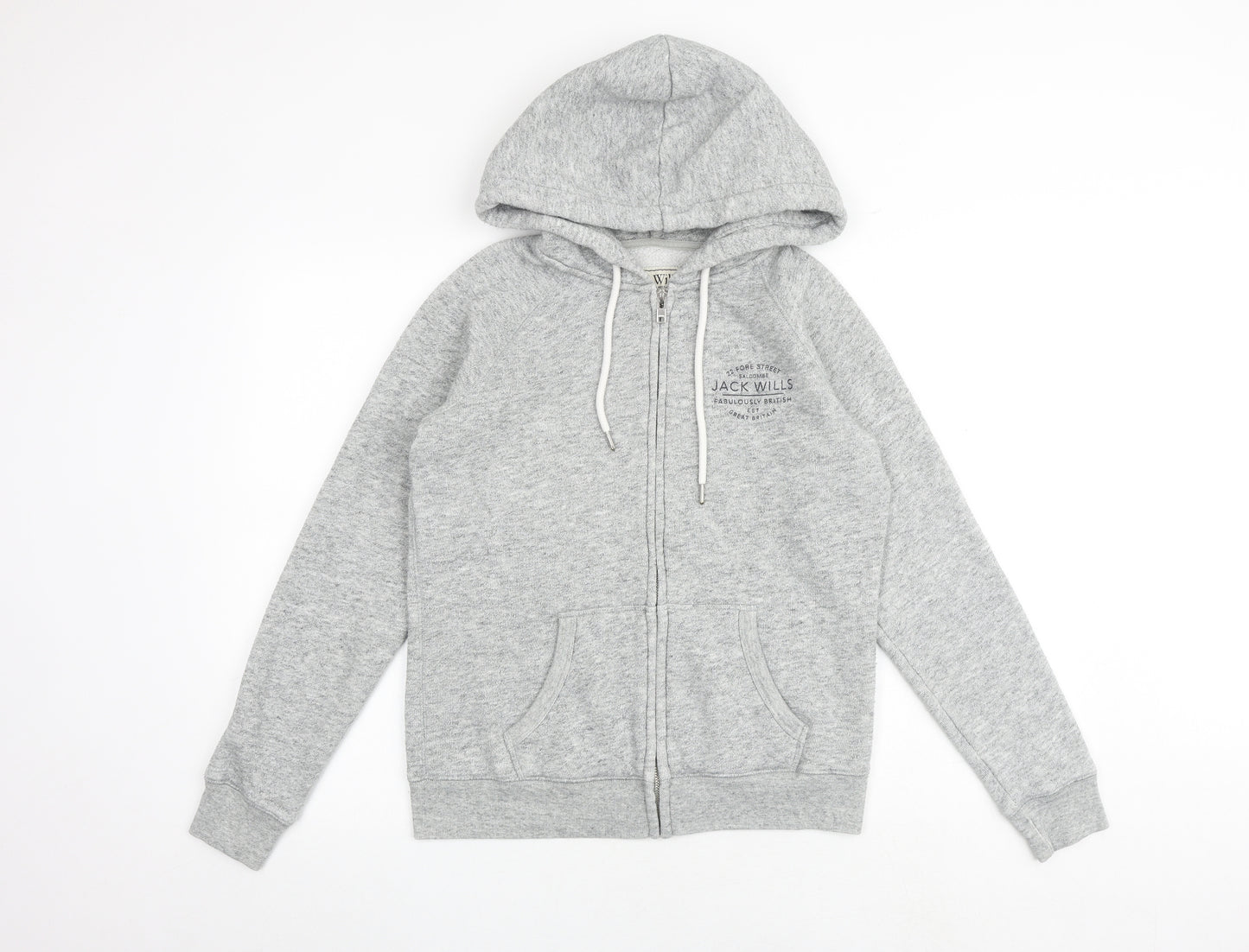 Jack Wills Womens Grey Cotton Full Zip Hoodie Size 12 Zip