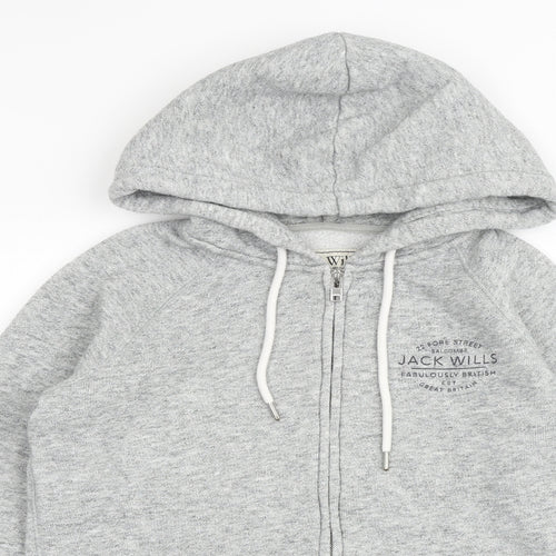 Jack Wills Womens Grey Cotton Full Zip Hoodie Size 12 Zip