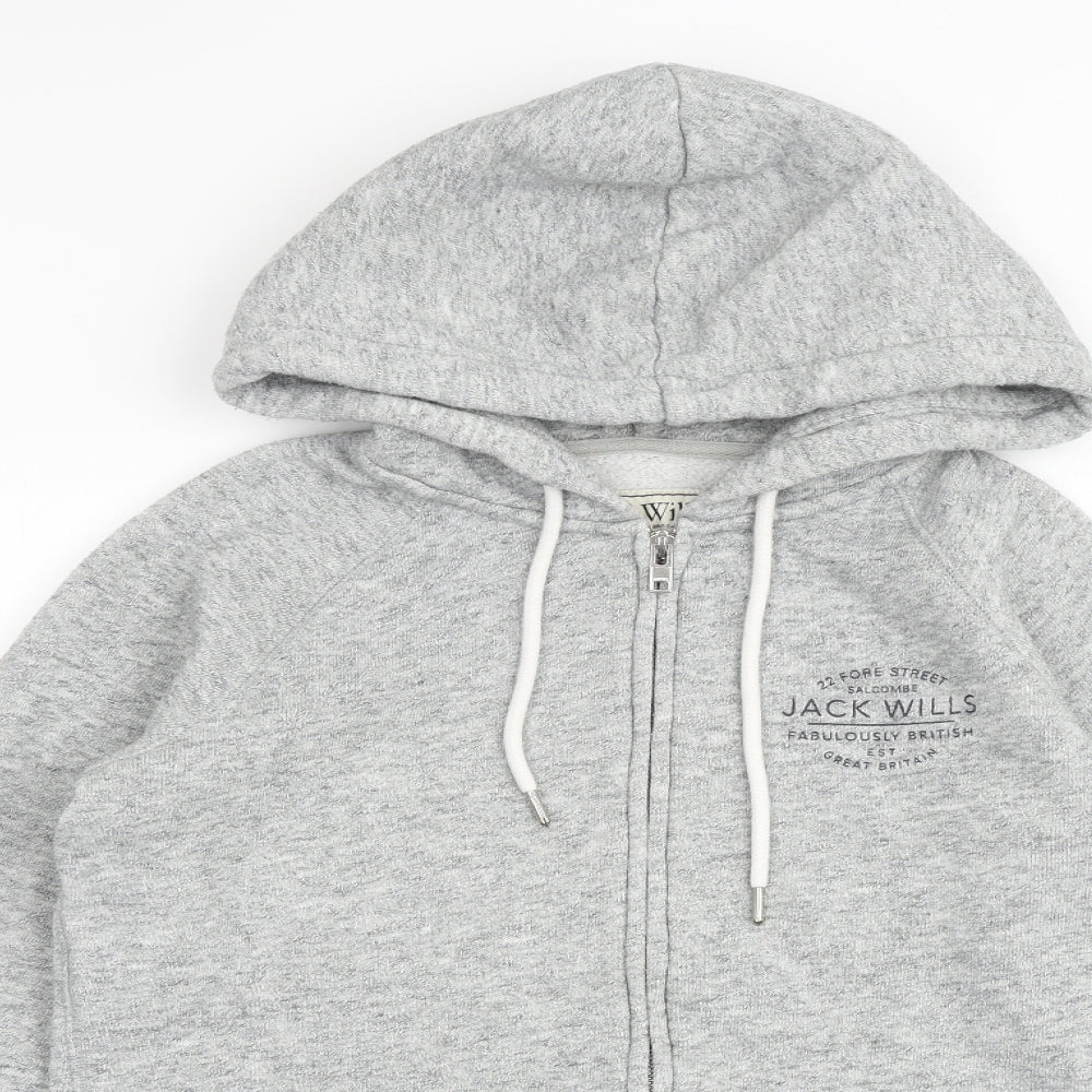 Jack Wills Womens Grey Cotton Full Zip Hoodie Size 12 Zip