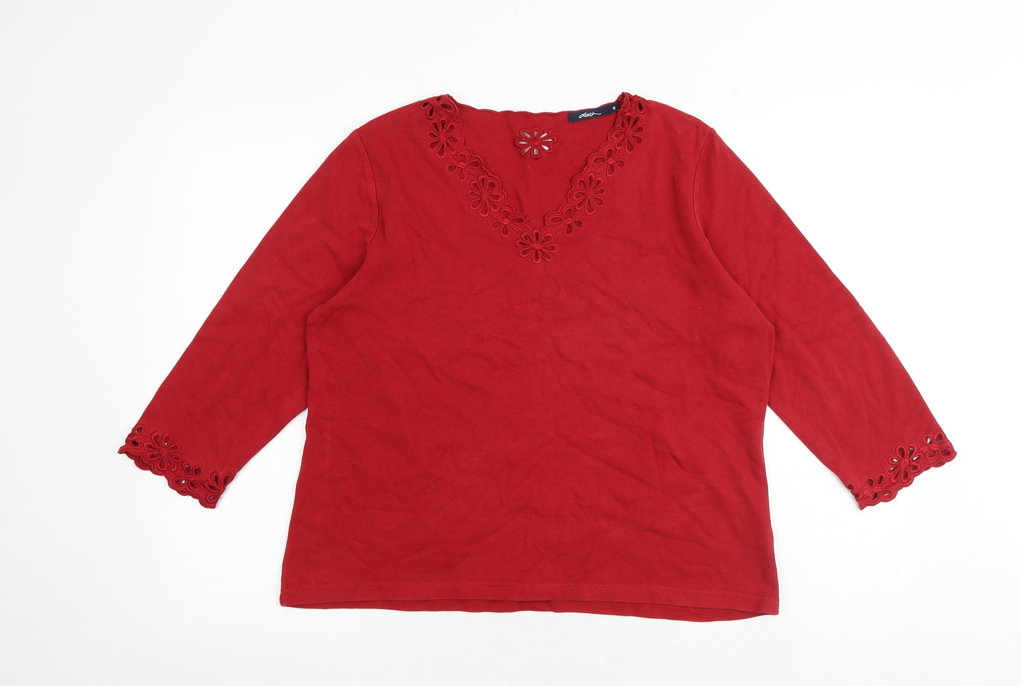 DASH Womens Red Cotton Basic Blouse Size 16 V-Neck