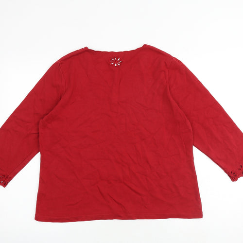 DASH Womens Red Cotton Basic Blouse Size 16 V-Neck