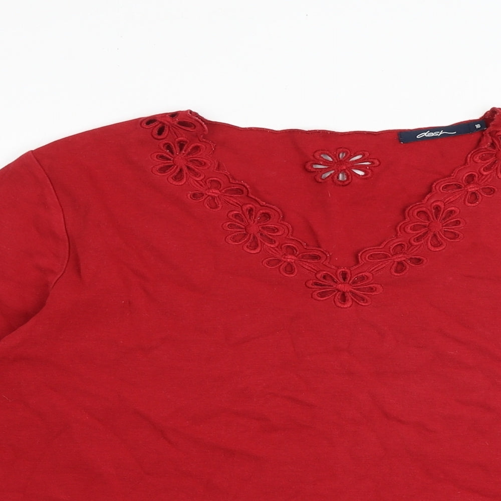 DASH Womens Red Cotton Basic Blouse Size 16 V-Neck