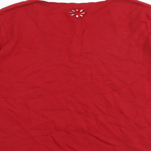 DASH Womens Red Cotton Basic Blouse Size 16 V-Neck