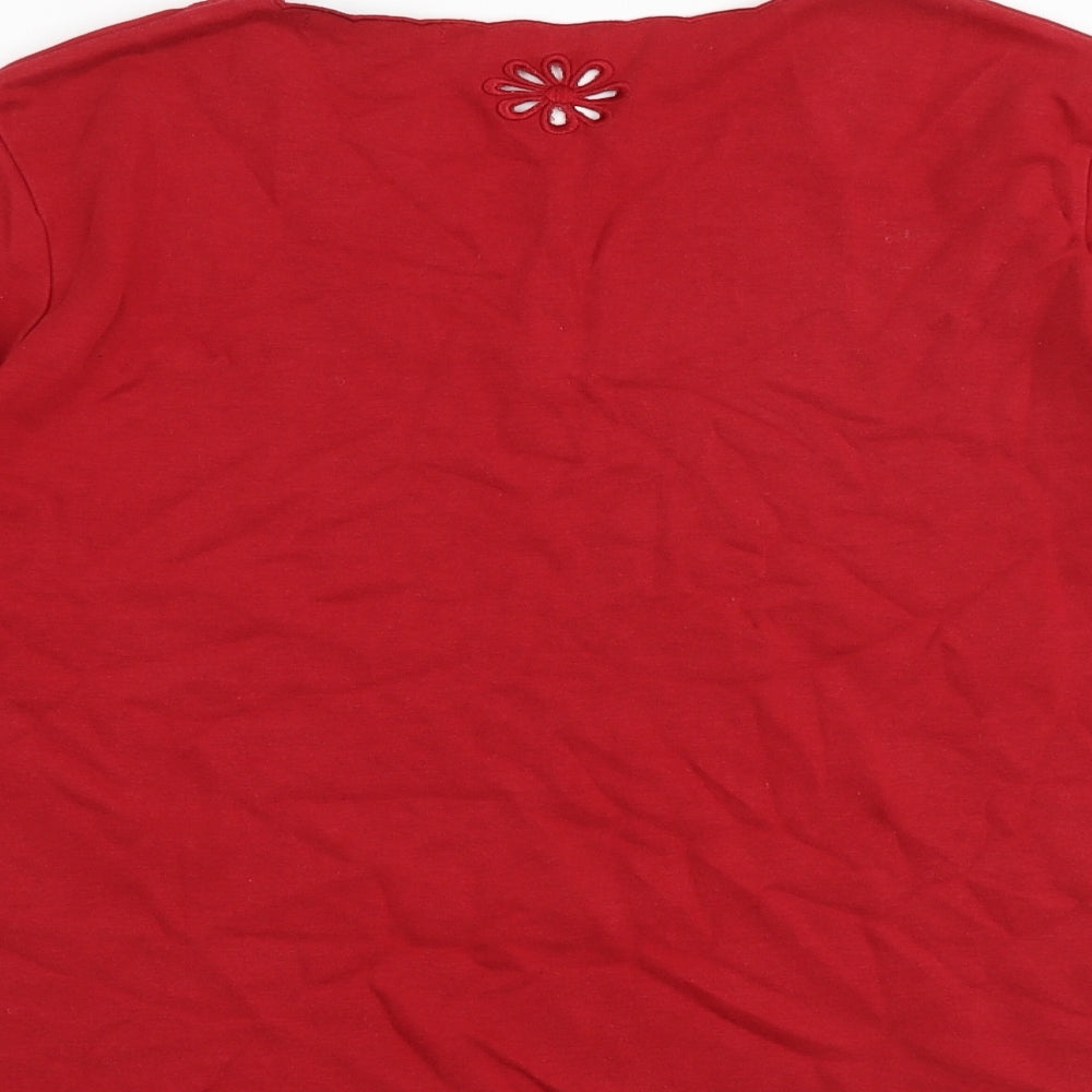 DASH Womens Red Cotton Basic Blouse Size 16 V-Neck