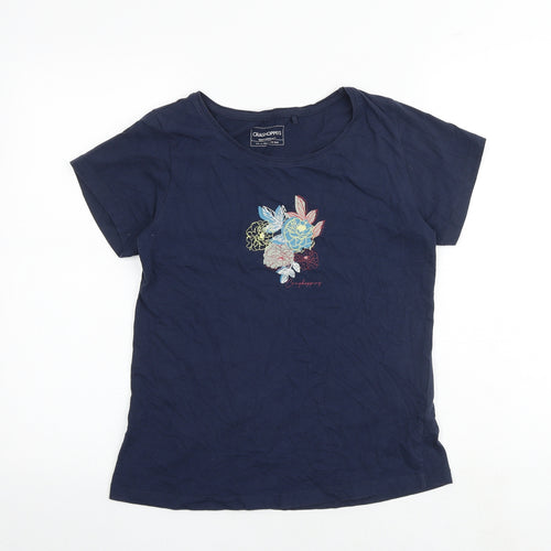 Craghoppers Womens Blue 100% Cotton Basic T-Shirt Size 12 Boat Neck - Floral Detail