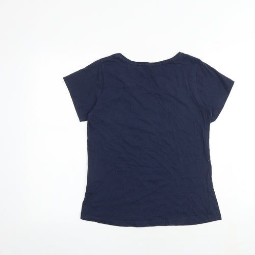 Craghoppers Womens Blue 100% Cotton Basic T-Shirt Size 12 Boat Neck - Floral Detail