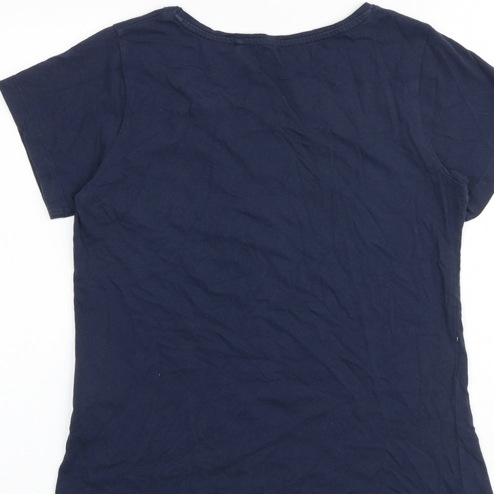 Craghoppers Womens Blue 100% Cotton Basic T-Shirt Size 12 Boat Neck - Floral Detail