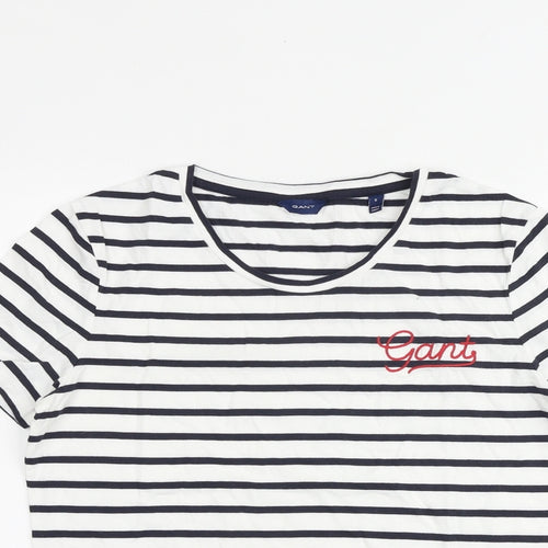 GANT Womens White Striped 100% Cotton Basic T-Shirt Size S Round Neck