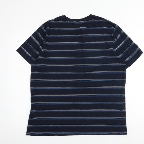 Marks and Spencer Mens Blue Striped Cotton T-Shirt Size XL Round Neck
