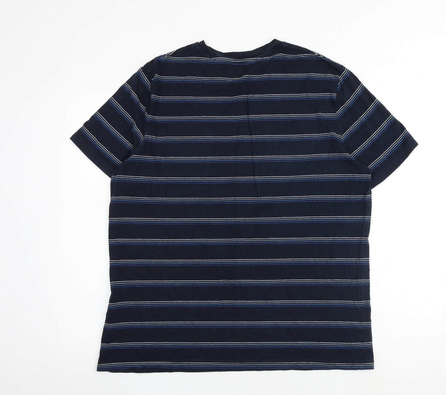 Marks and Spencer Mens Blue Striped Cotton T-Shirt Size XL Round Neck