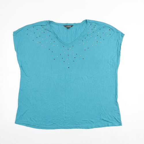 Bonmarché Womens Green Viscose Basic T-Shirt Size 20 V-Neck