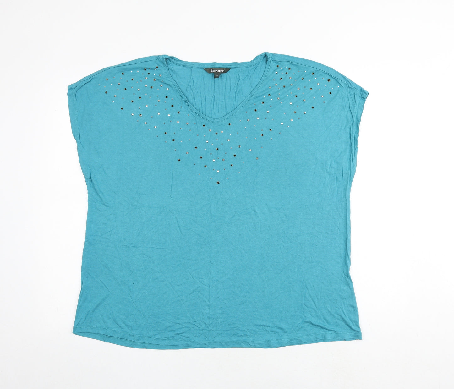 Bonmarché Womens Green Viscose Basic T-Shirt Size 20 V-Neck