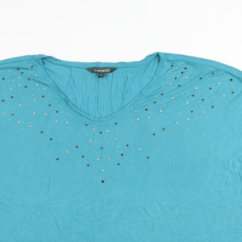 Bonmarché Womens Green Viscose Basic T-Shirt Size 20 V-Neck