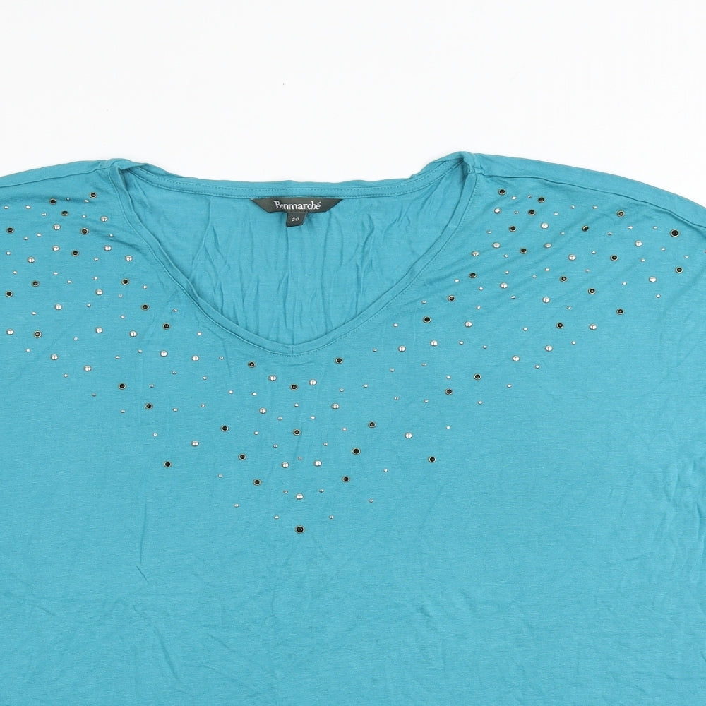 Bonmarché Womens Green Viscose Basic T-Shirt Size 20 V-Neck