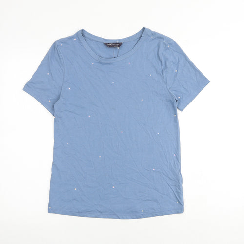 Marks and Spencer Womens Blue 100% Cotton Basic T-Shirt Size 6 Round Neck