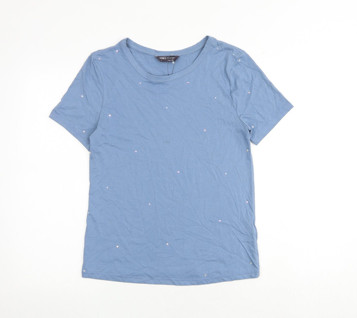 Marks and Spencer Womens Blue 100% Cotton Basic T-Shirt Size 6 Round Neck