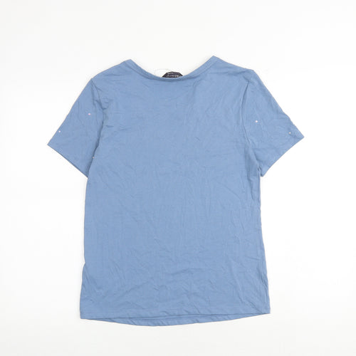 Marks and Spencer Womens Blue 100% Cotton Basic T-Shirt Size 6 Round Neck