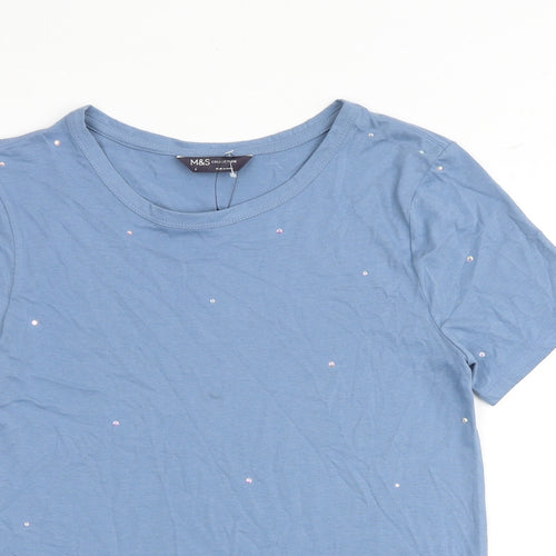 Marks and Spencer Womens Blue 100% Cotton Basic T-Shirt Size 6 Round Neck