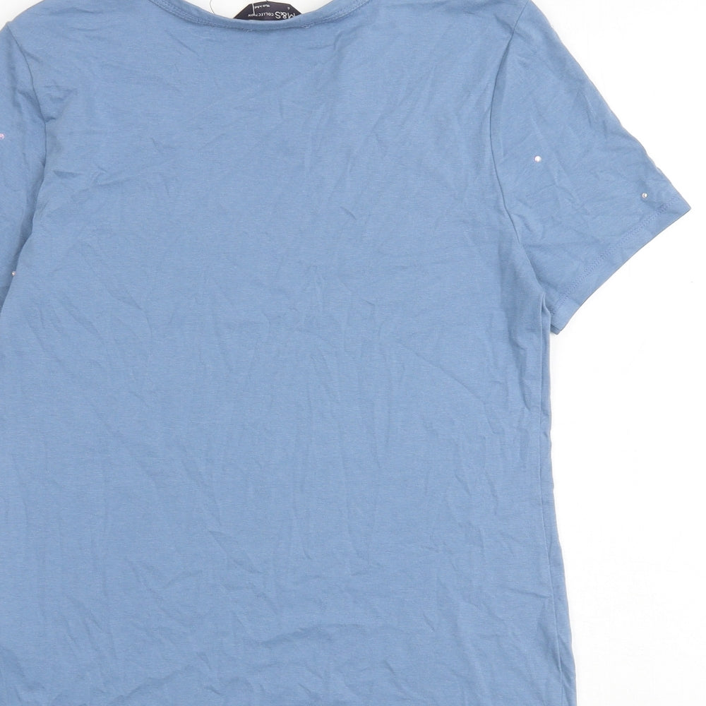 Marks and Spencer Womens Blue 100% Cotton Basic T-Shirt Size 6 Round Neck
